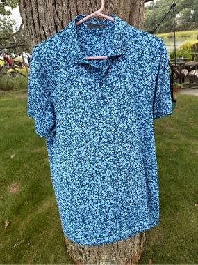 G/Fore Men's Floral Polo Blue Golf Shirt -Size M